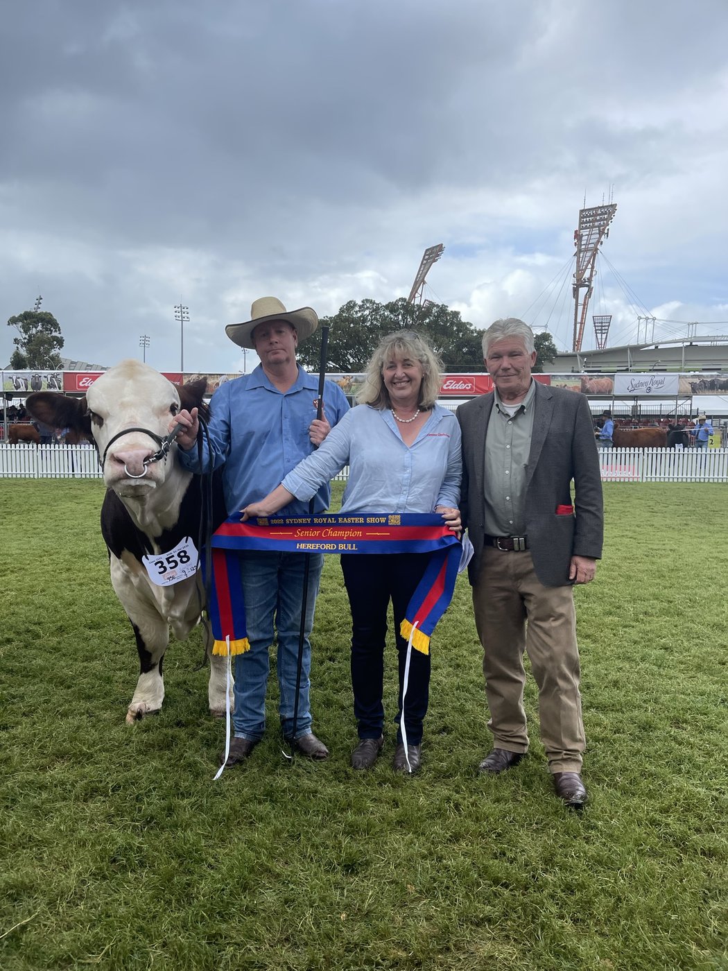 John Neradovsky at Sydney Royal Easter Show 2022 with Llandillo Ready Ready Supreme Exhibit Hereford Bull